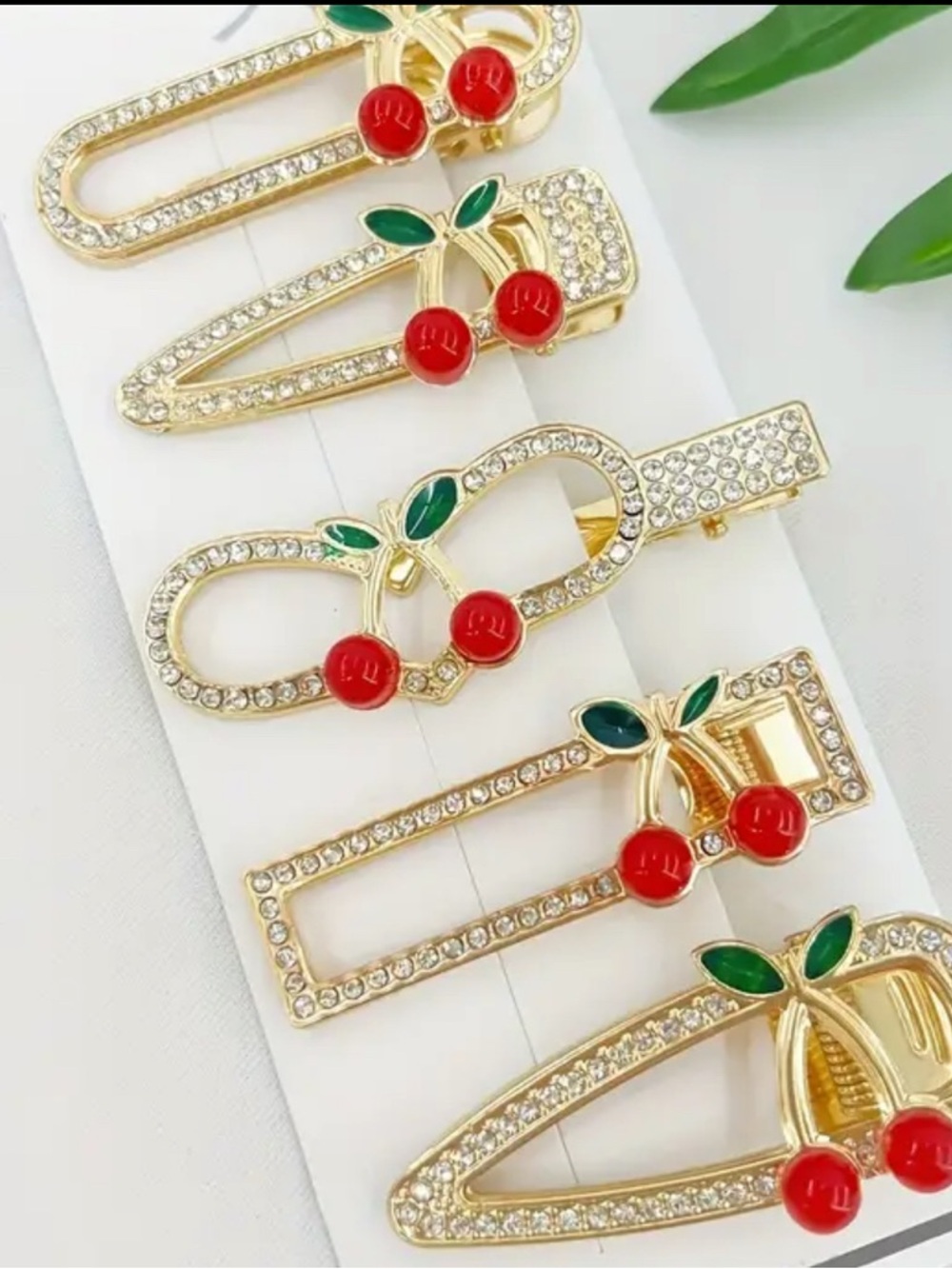 Dani Gold Cherry Crystal Hair Clips
